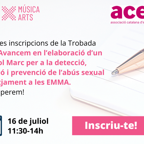Inscripció oberta per participar a la reunió de treball per a l’elaboració d’un Protocol per la detecció, actuació i prevenció de l’abús sexual i l’assetjament a les escoles de música