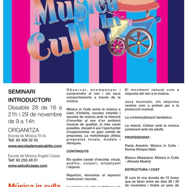 Seminari introductori “Música in culla” a Barcelona el 28 i 29 de novembre.